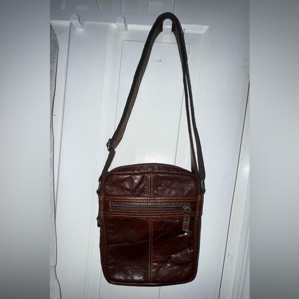 Jack Georges Voyager Leather Slim Zippered Crossbody Bag Brown